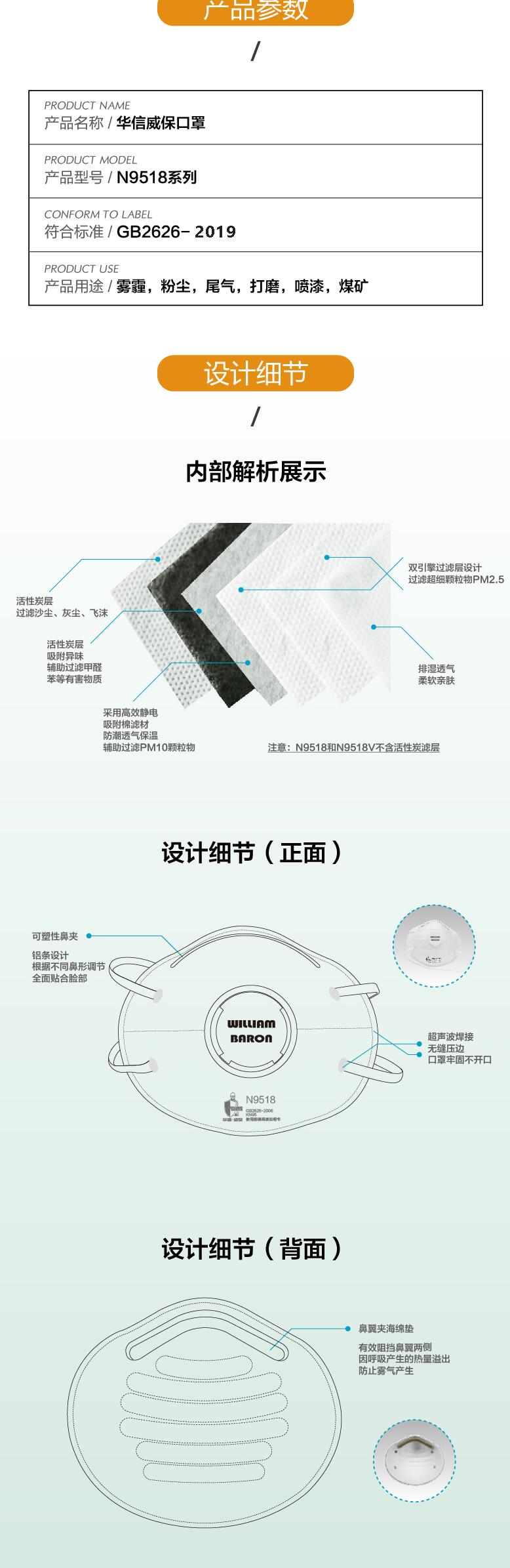 华信威保N9518头戴式杯状口罩图片2